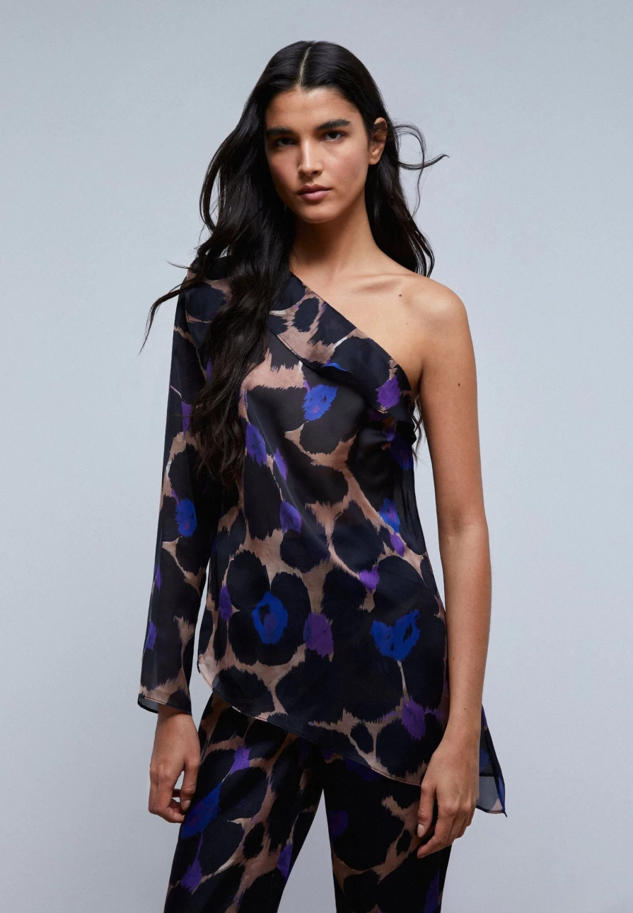 "ScalpersCompany Women's Animal Print Asymmetric Blouse - Stylish Unique Top"