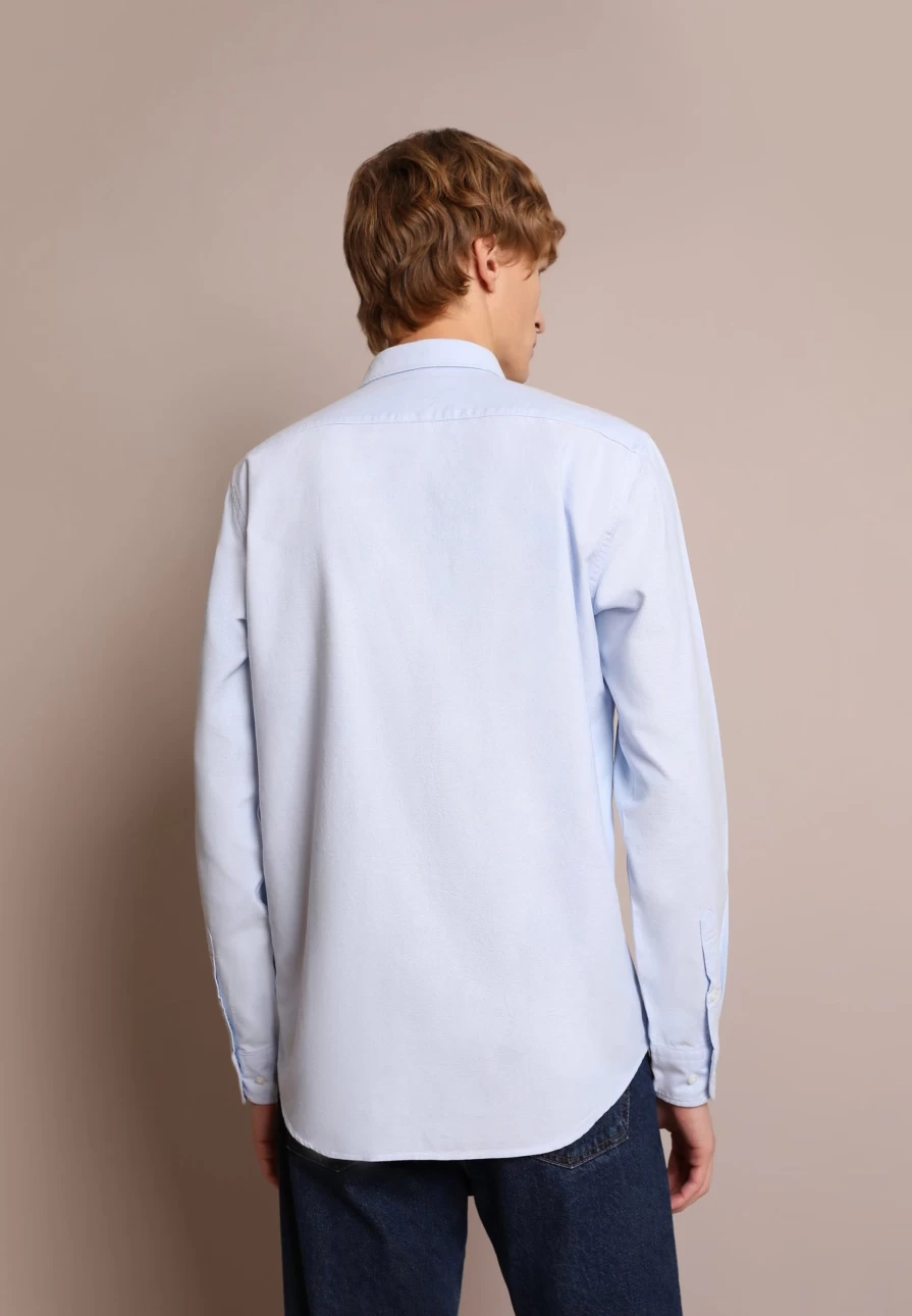 "ScalpersCompany Men's Sky Blue Oxford Shirt with Skull Print Design"