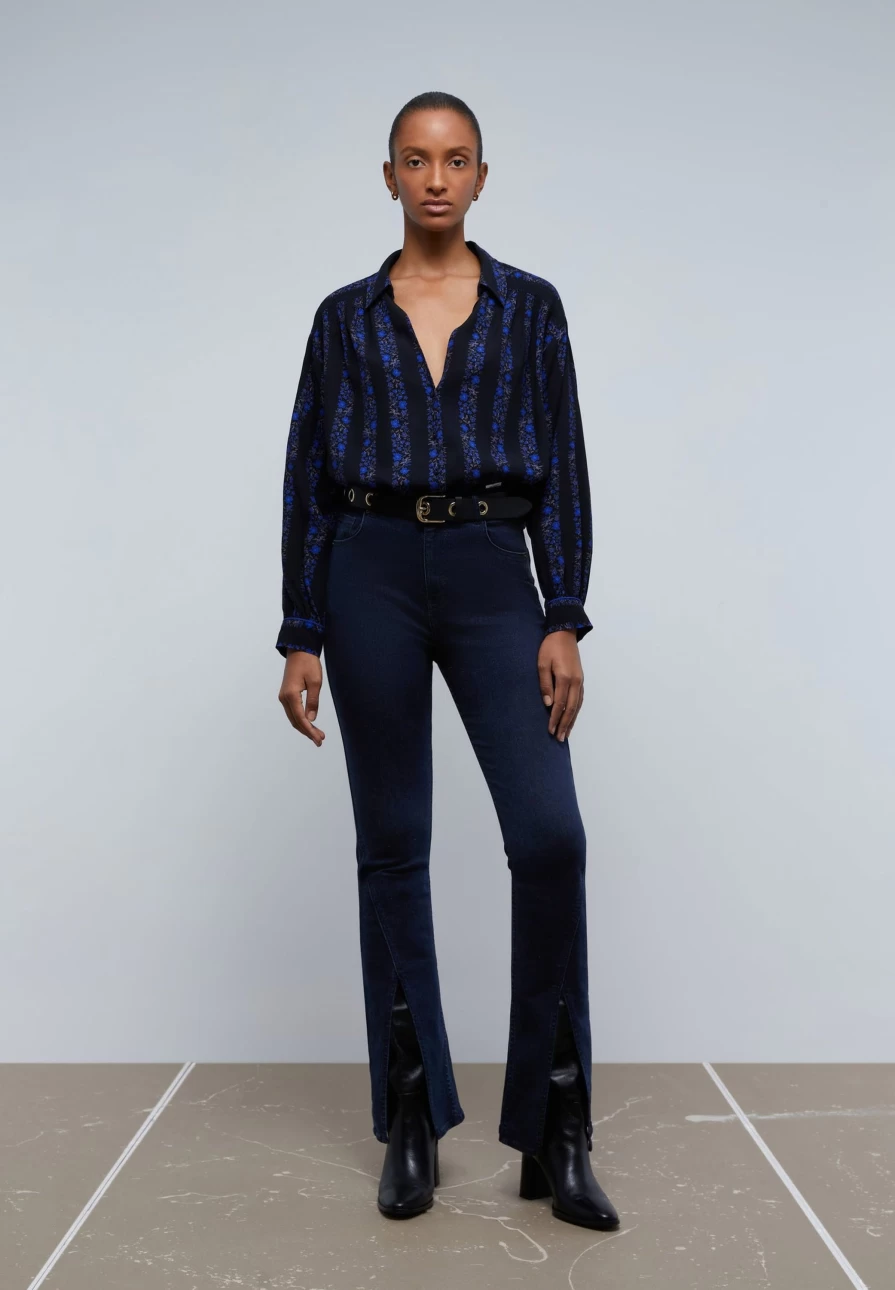 "ScalpersCompany Women's Dark Blue Bootcut Jeans with Stylish Slits"