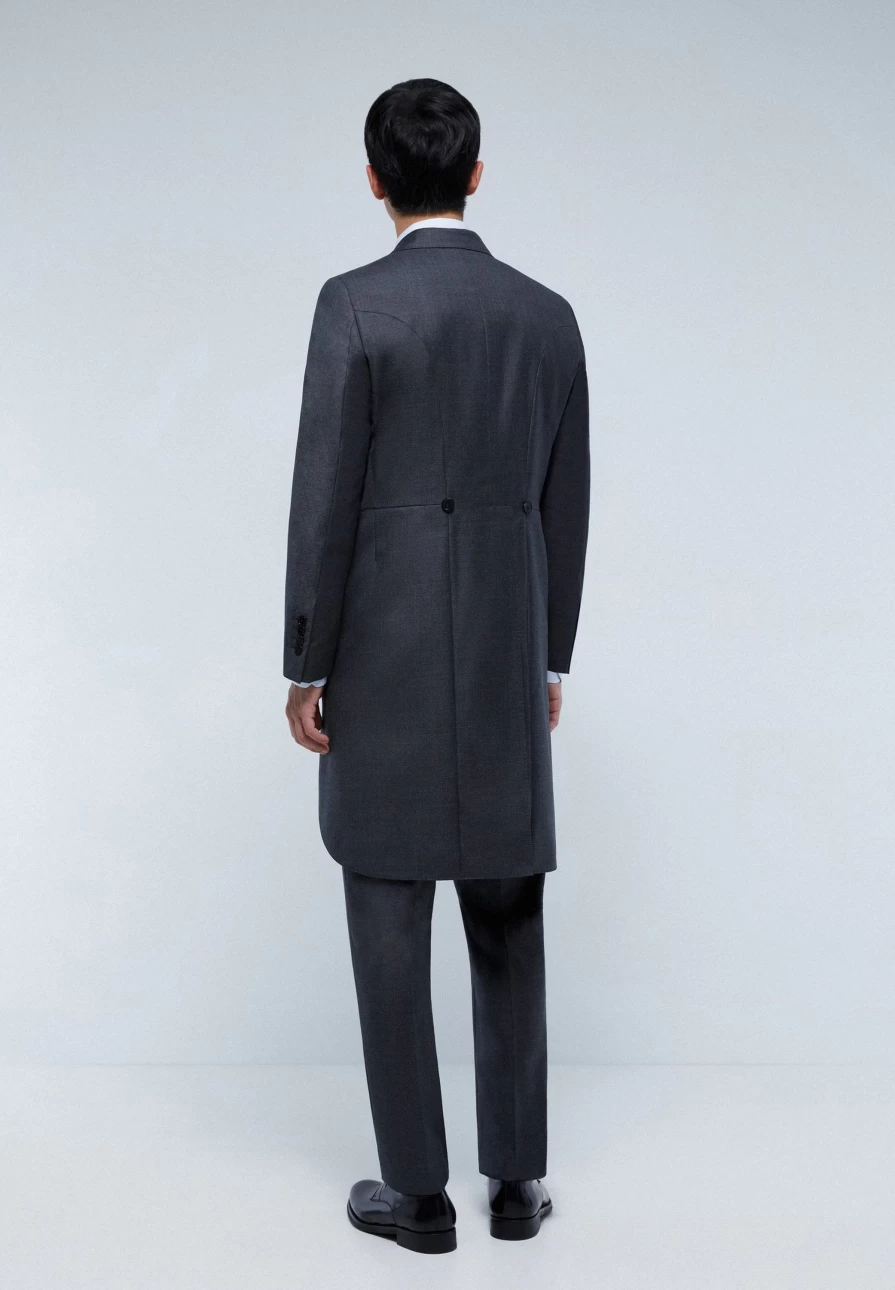 "ScalpersCompany Grey Three-Piece Wool Morning Coat for Men – Premium Formal Wear"