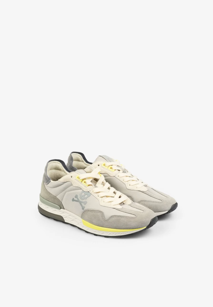 "ScalpersCompany Men's Light Grey Suede Detail Sneakers – Front Design Casual Shoes"