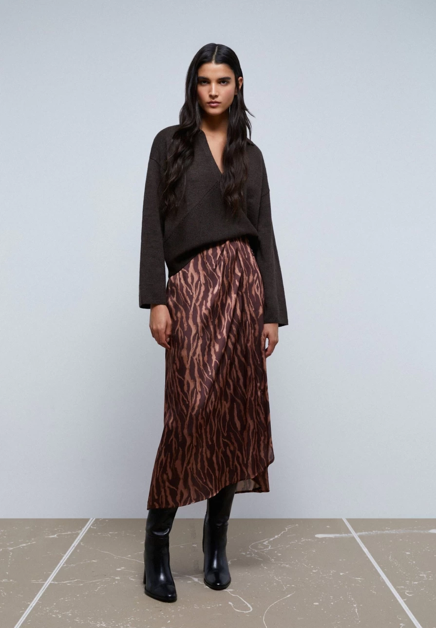 "Scalpers Company Women's Zebra Print Ruched Bodycon Skirt - Stylish Animal Pattern High Waist Stretchy Pencil Skirt"