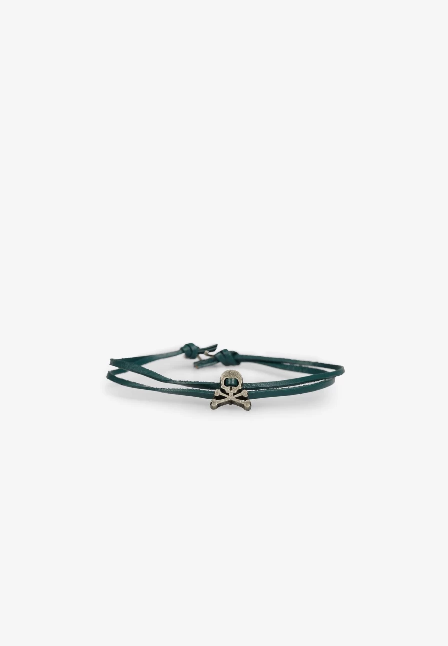 "ScalpersCompany Men's Skull Drawstring Leather Bracelet - Adjustable Gothic Punk Wristband"