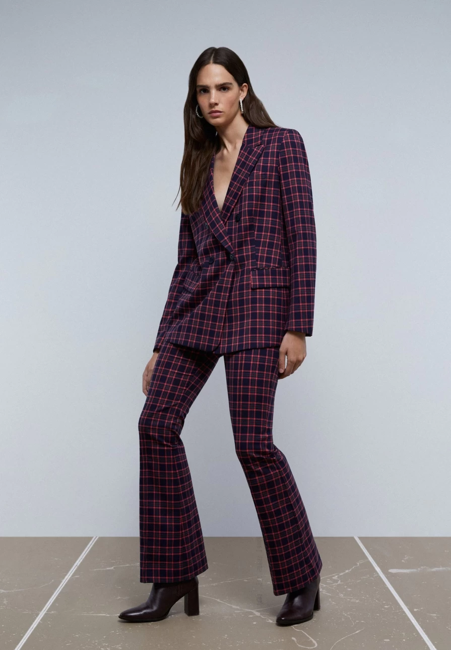 "ScalpersCompany Women's Flared Check Trousers - Stylish High-Waisted Vintage Plaid Pants"