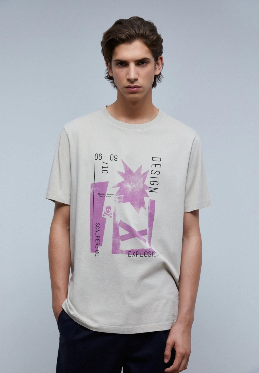 "ScalpersCompany Men's Light Grey Explosion Print Graphic T-Shirt"