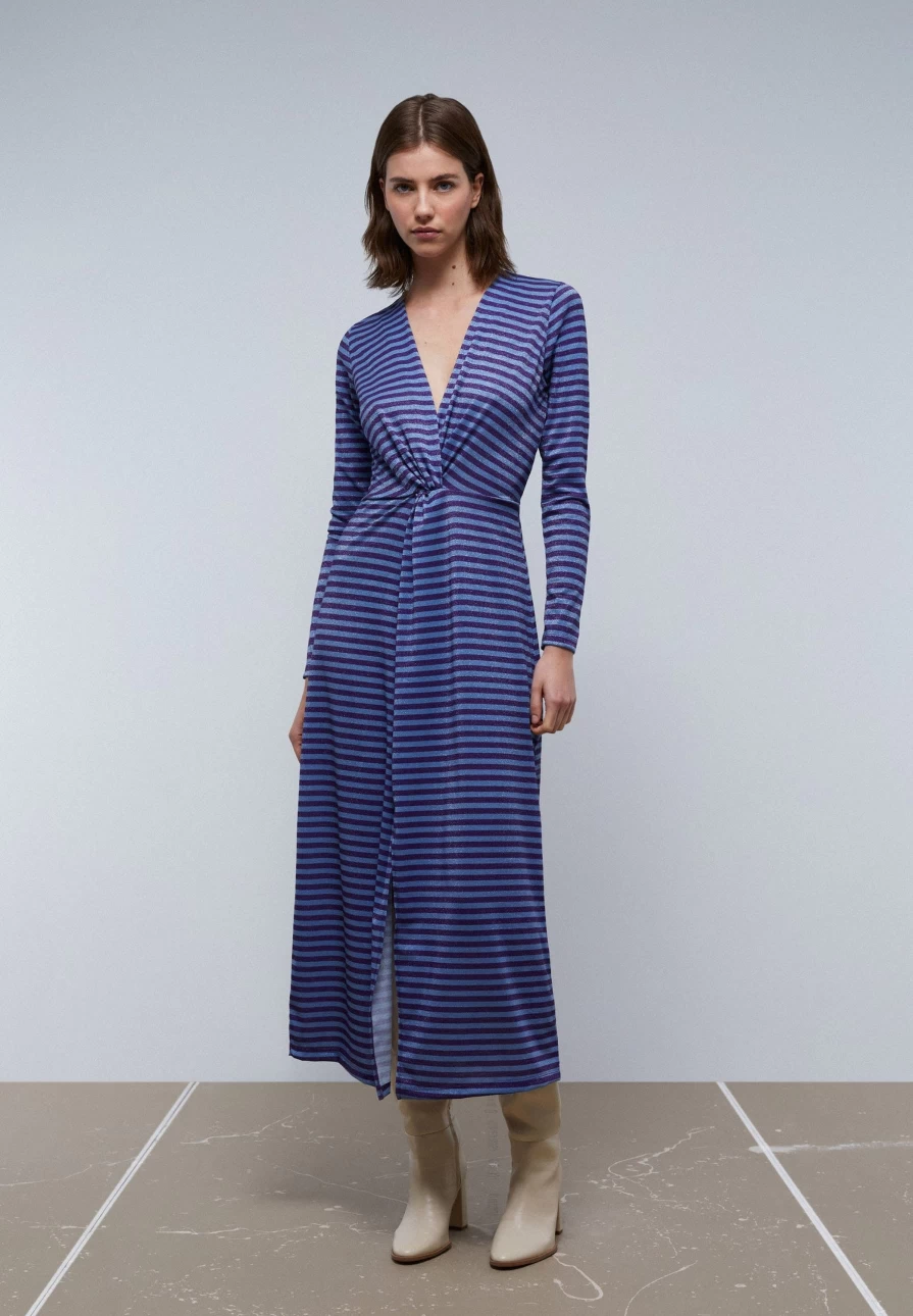 "ScalpersCompany Women's Blue Stripes Lurex Striped Dress"