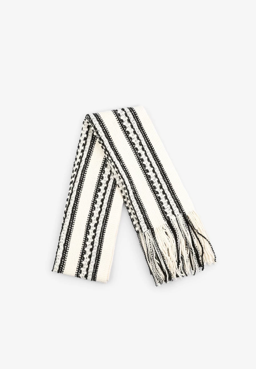 "ScalpersCompany Black & White Crochet Scarf for Women with Fringing – Handmade Boho Chic Accessory"