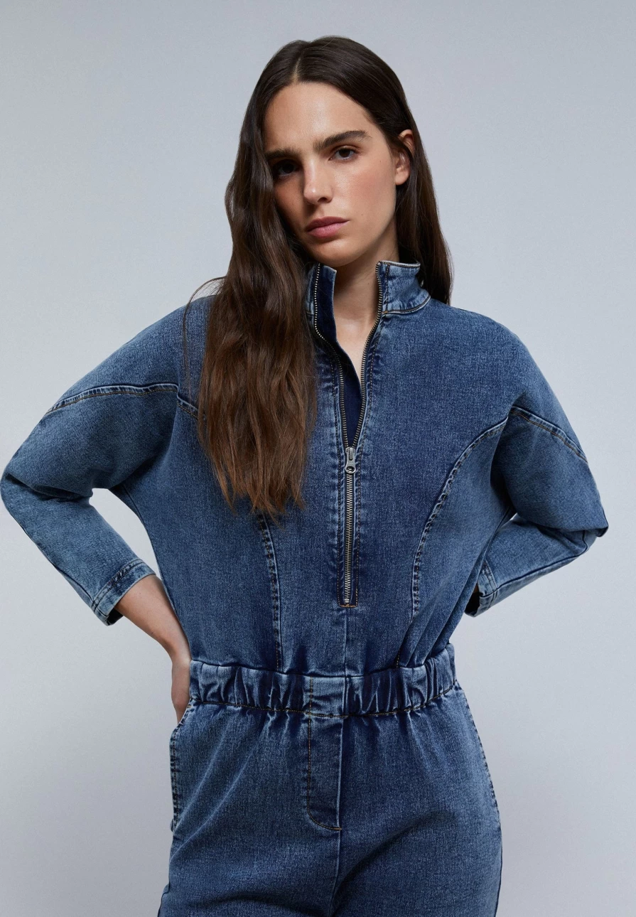 "ScalpersCompany Women's Denim Jumpsuit with Zip Front - Stylish & Comfortable"