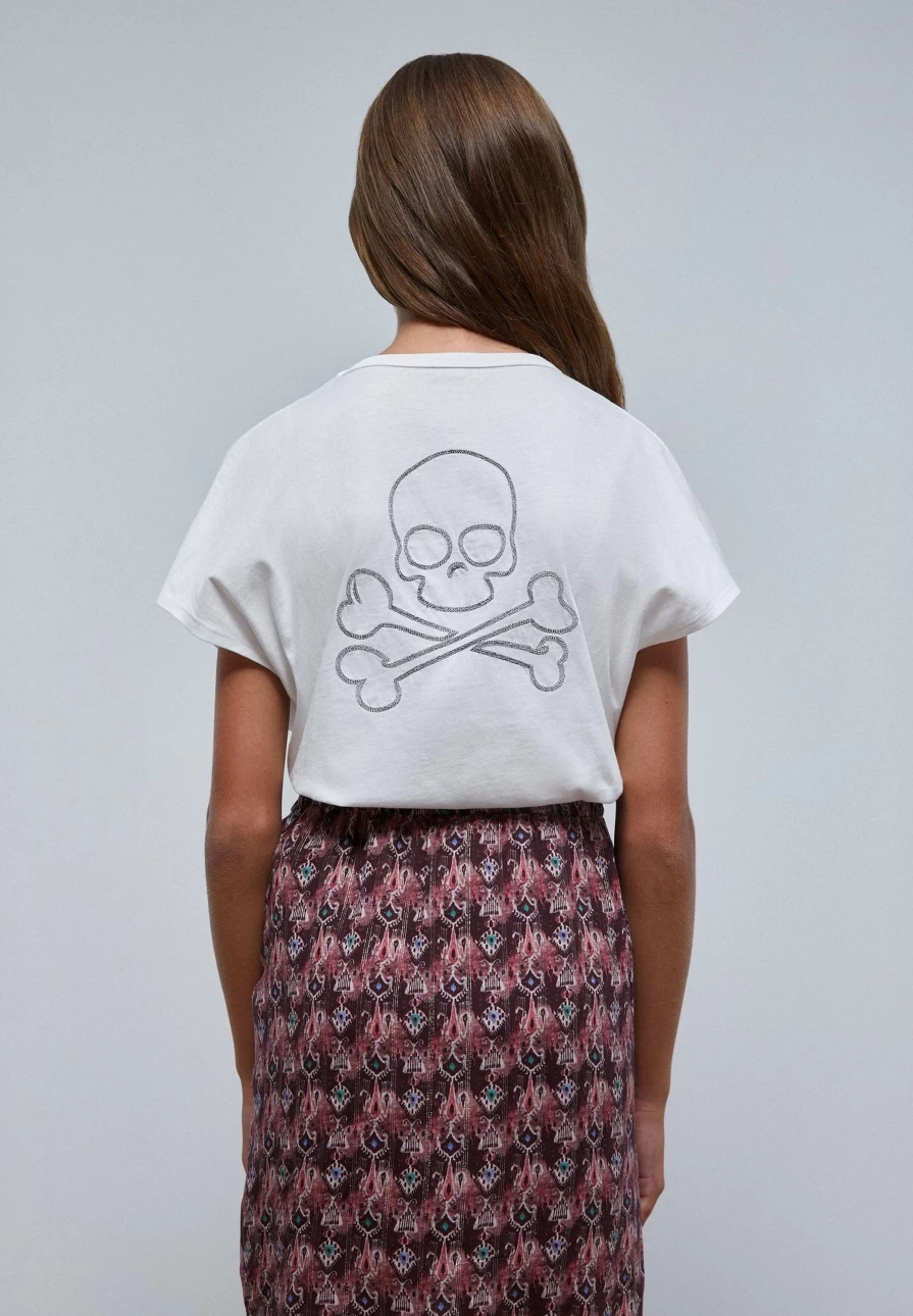 "ScalpersCompany Kids Back Skull Graphic T-Shirt with Seam Detailing"