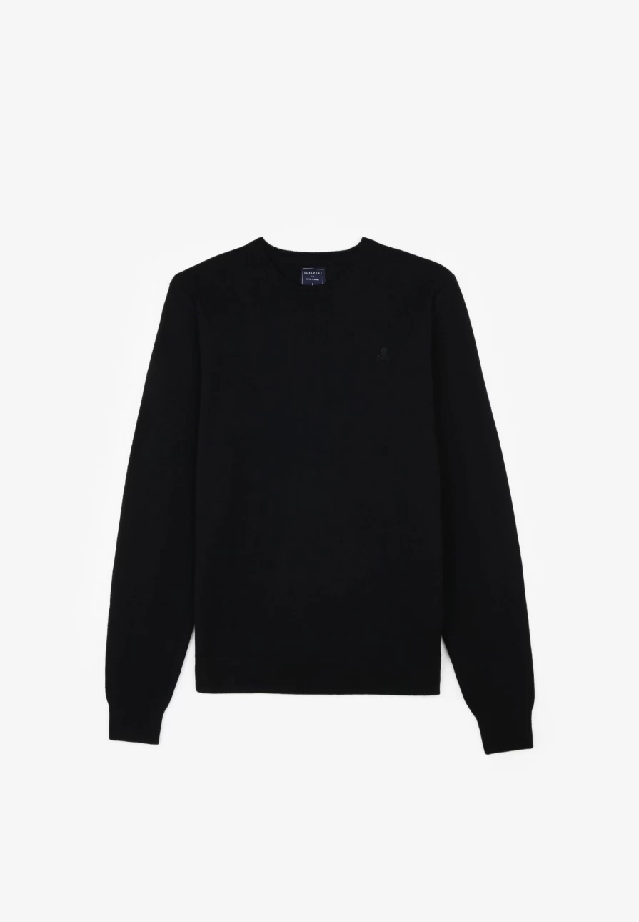 "ScalpersCompany Men's Black Skull Print Round Neck Sweater"