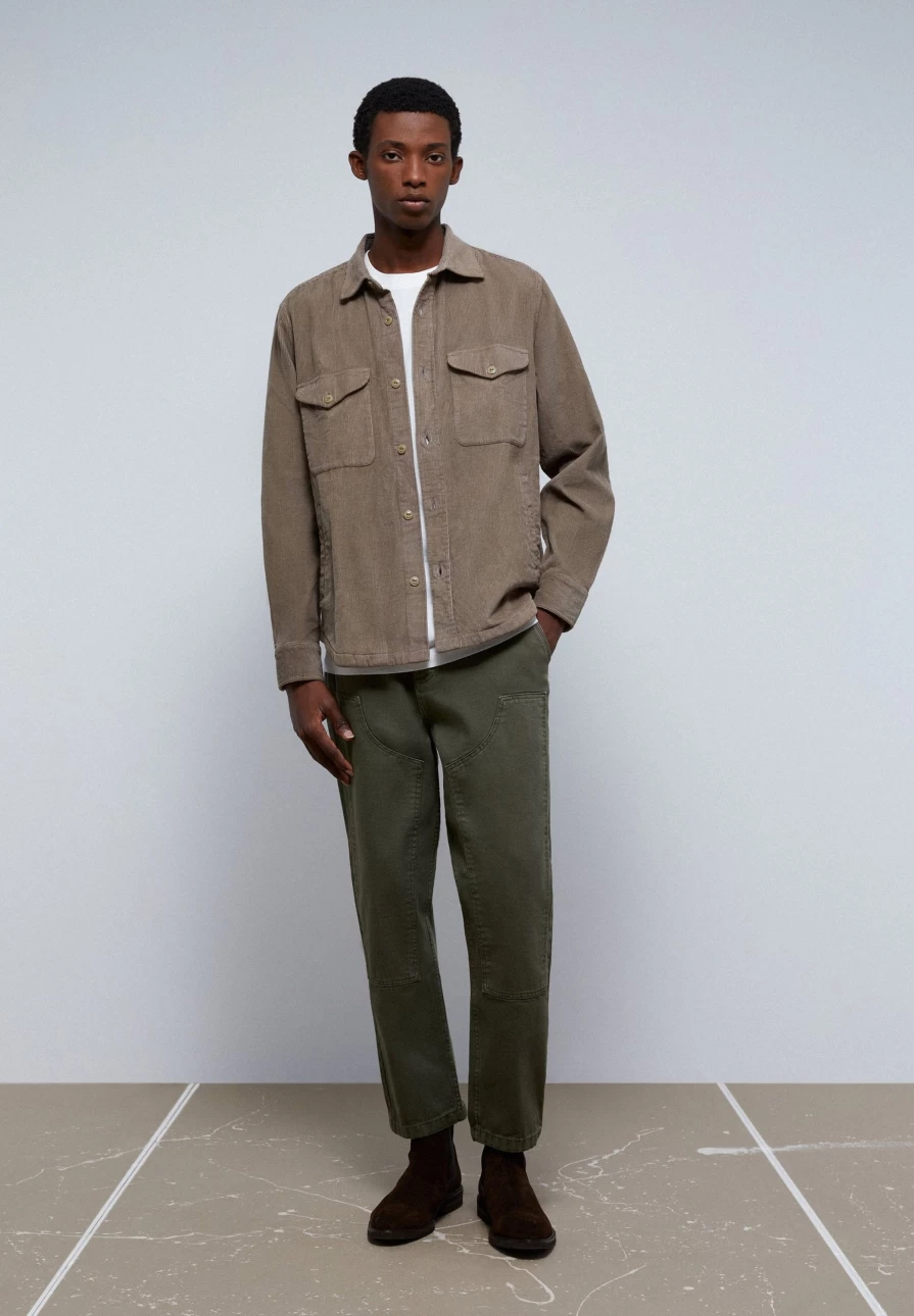 "ScalpersCompany Men's Light Khaki Premium Corduroy Overshirt | Stylish Casual Jacket"