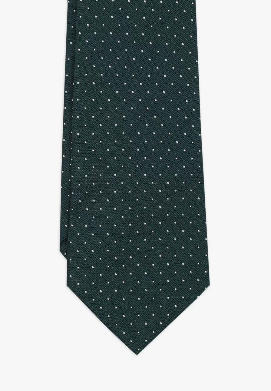 "ScalpersCompany Green Polka Dot Silk Tie for Men – Classic Seven-Fold Necktie"
